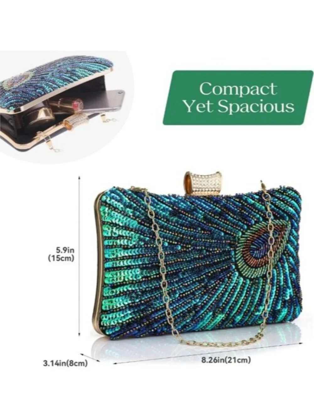 Crossbody Wedding Purse for Parties Beaded Sequin Peacock Evening Clutch